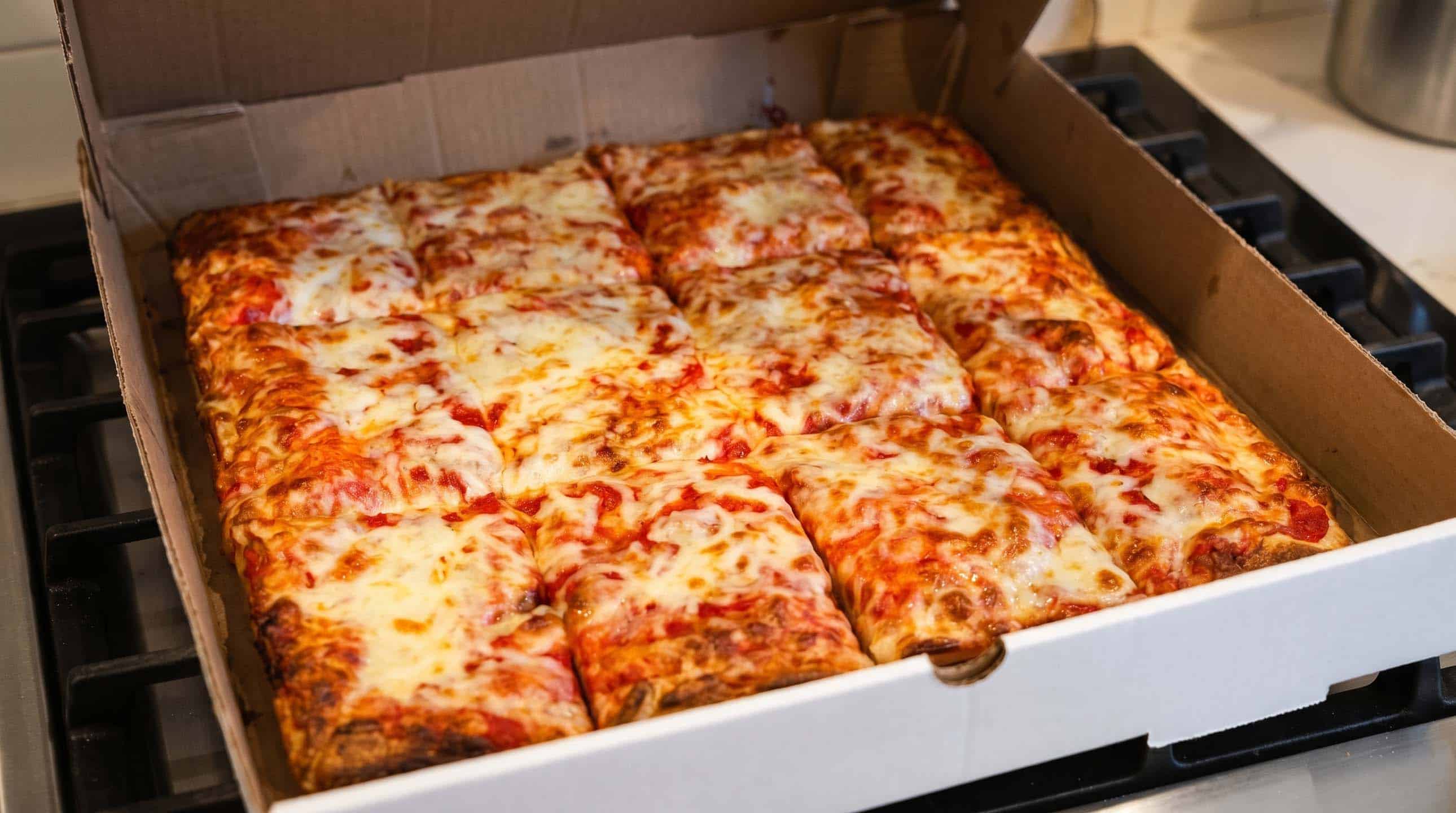 Square Sicilian slices fresh from the oven